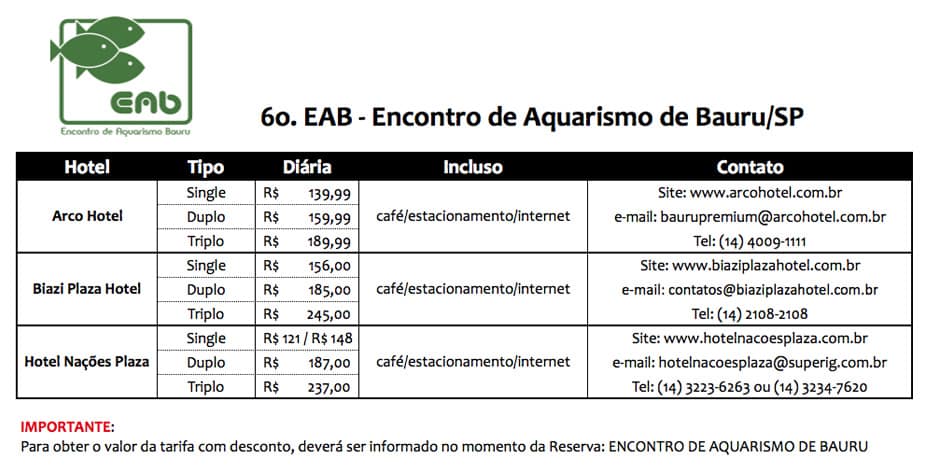 hotel 6º Encontro de Aquarismo de Bauru - 2012