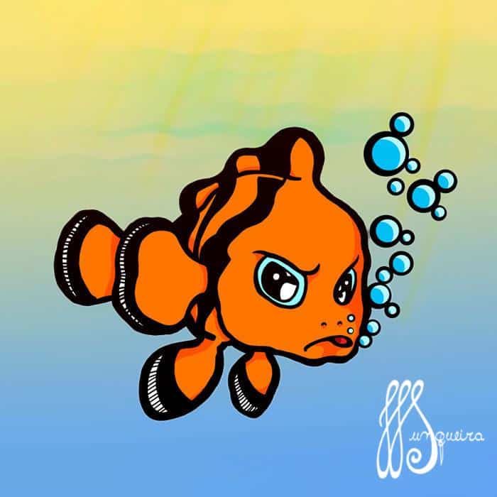 Ilustração de Jomer Junqueira - peixe palhaço Ilustração de Jomer Junqueira - peixe palhaço