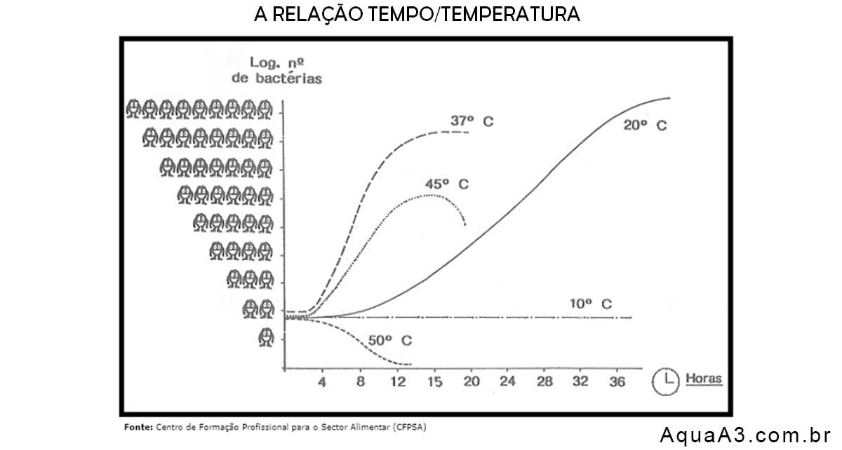 Curvas de desenvolvimento bacteriano a várias temperaturas