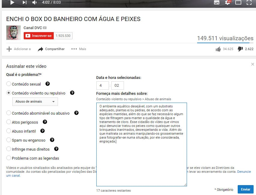 como denunciar no Youtube por abuso de animais.