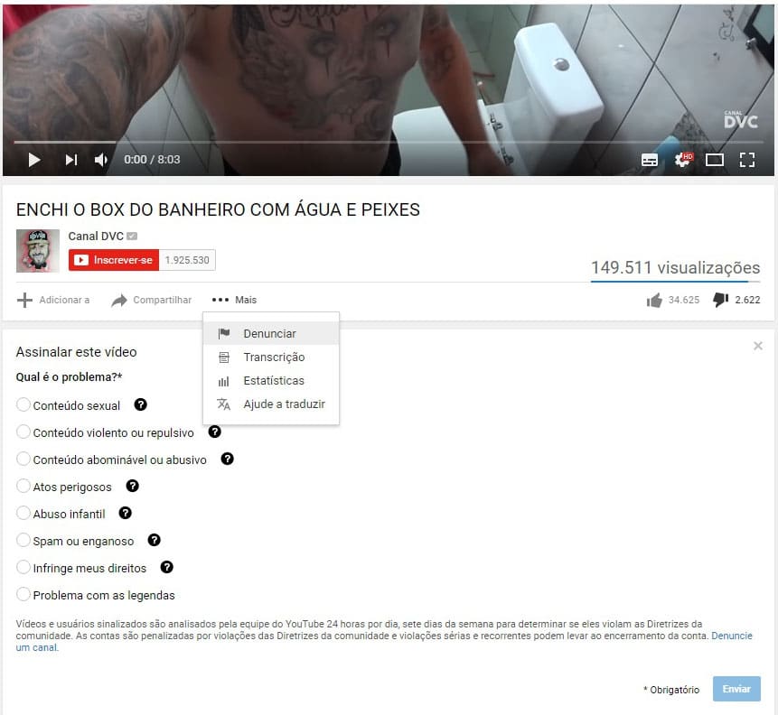 Como denunciar no Youtube