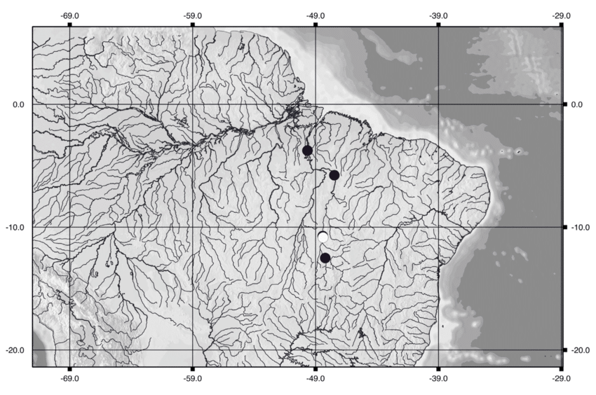 Distribuição geográfica do Pseudacanthicus major.