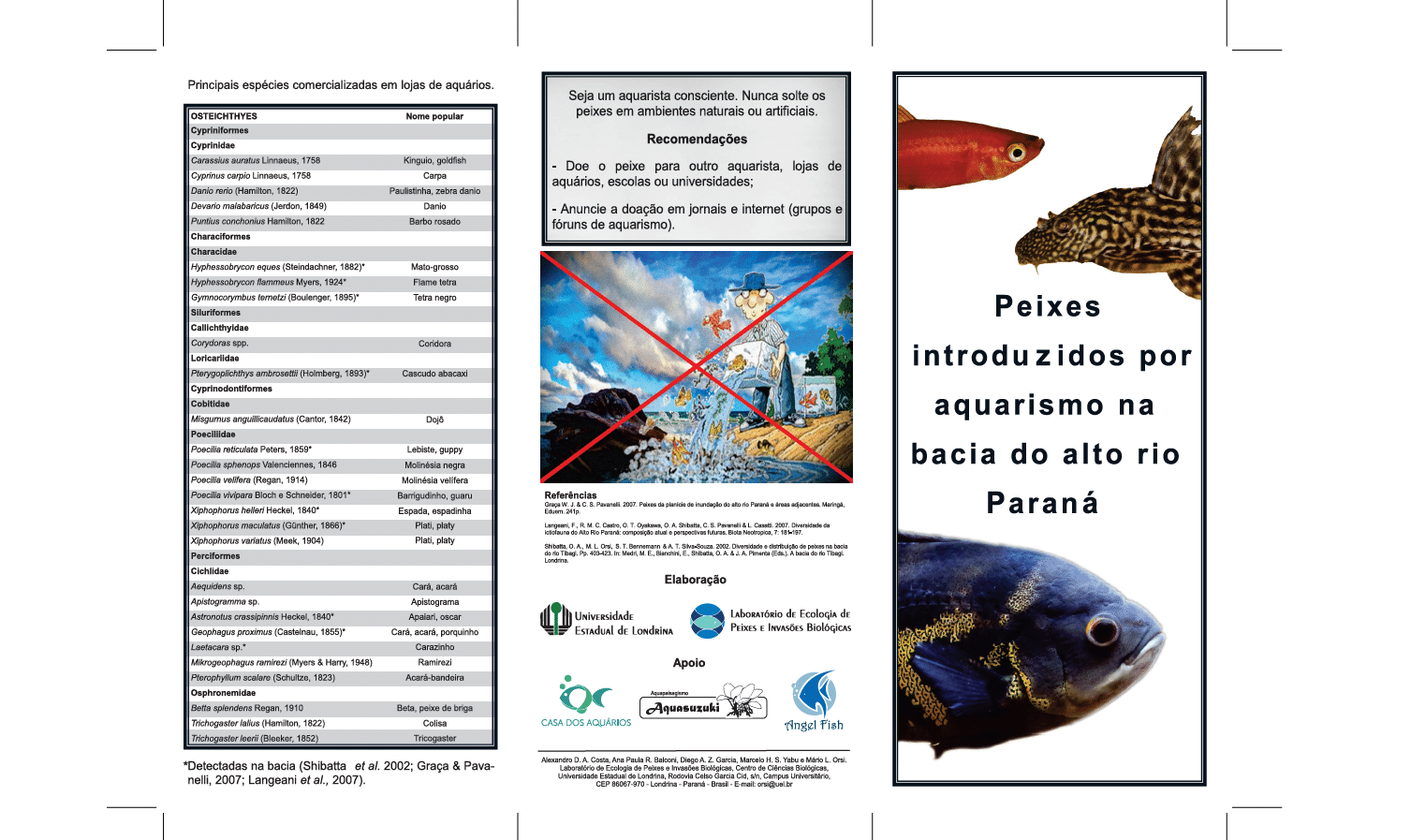 Folder informativo sobre peixes introduzidos em habitat natural